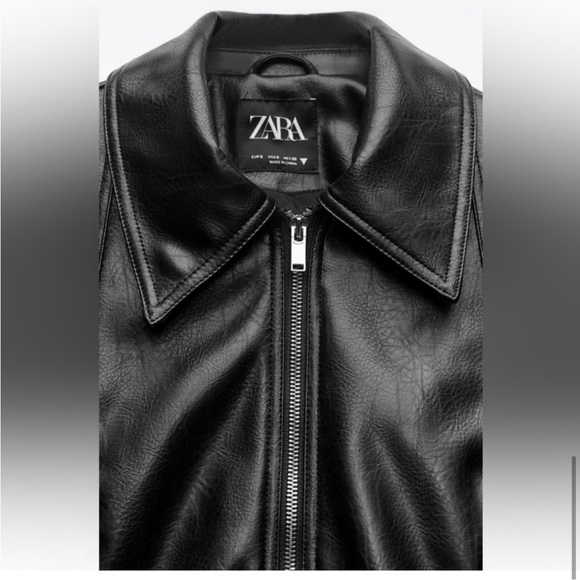 Zara Black Faux Leather Zip-Up Jacket - Picture 2 of 10
